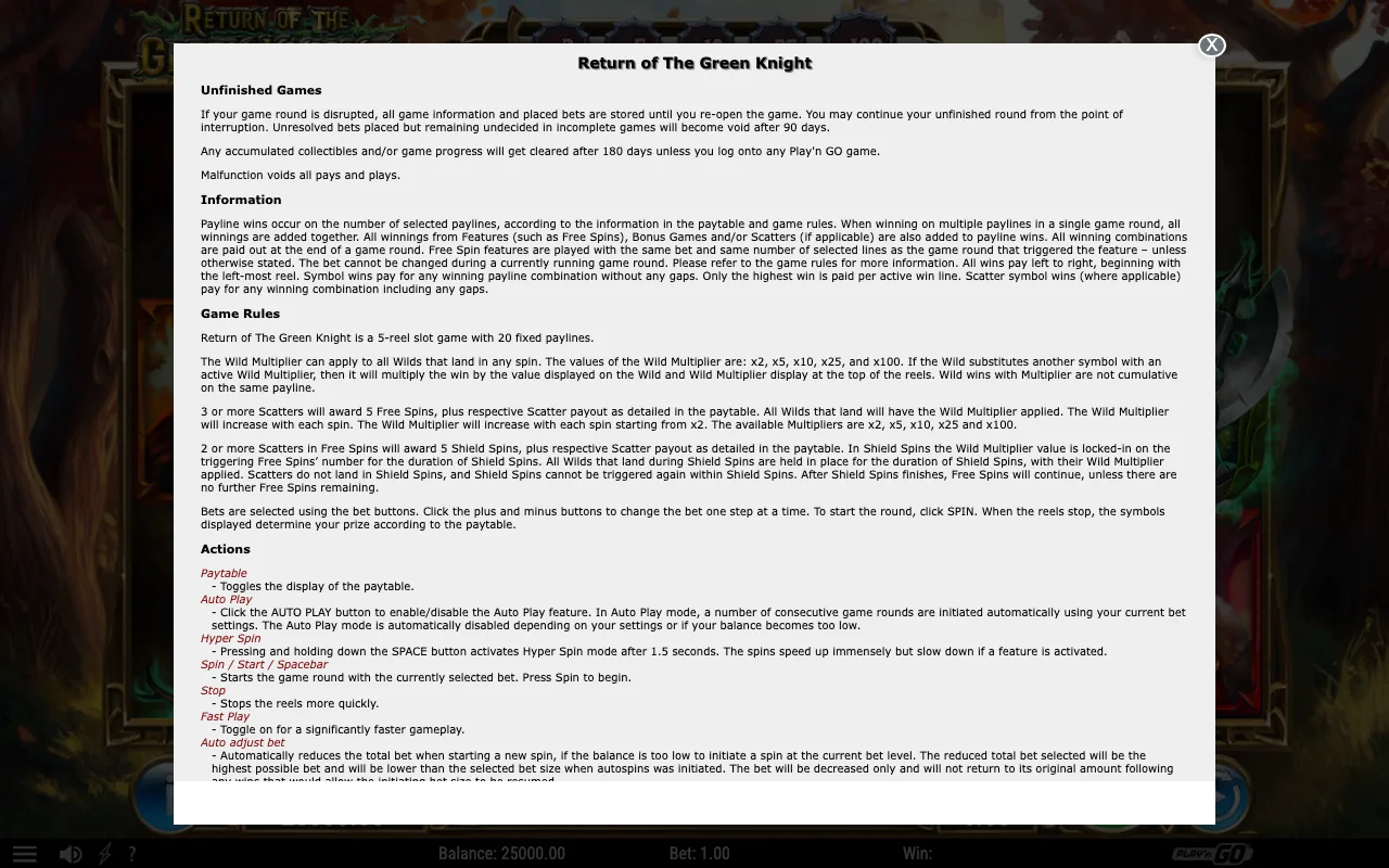 Game rules, page 1 — Return of The Green Knight