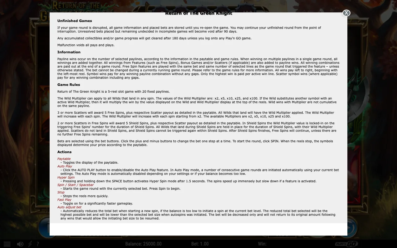 Game rules, page 2 — Return of The Green Knight