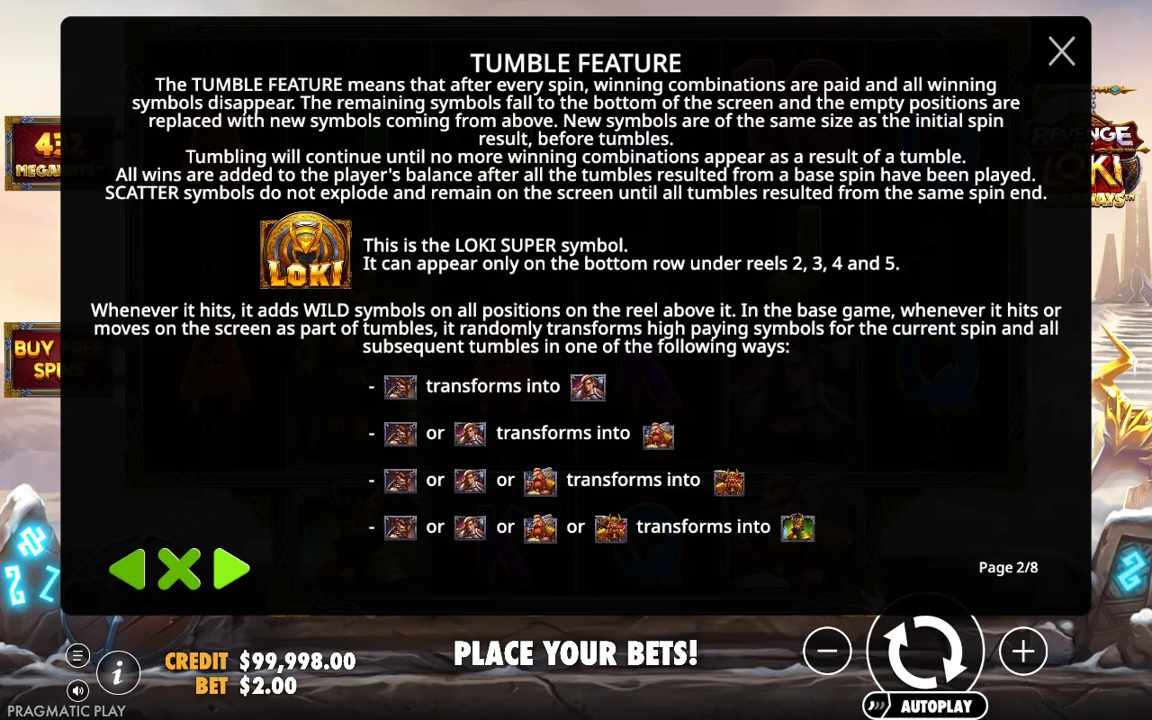 Tumble feature — Revenge of Loki Megaways