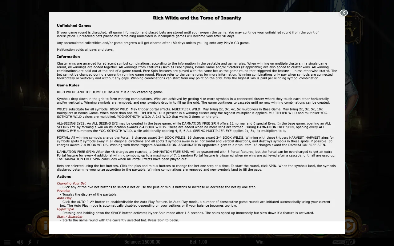 Game rules, page 1 — Rich Wilde and the Tome of Insanity
