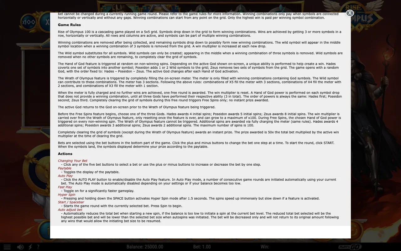 Game rules, page 2 — Rise of Olympus 100