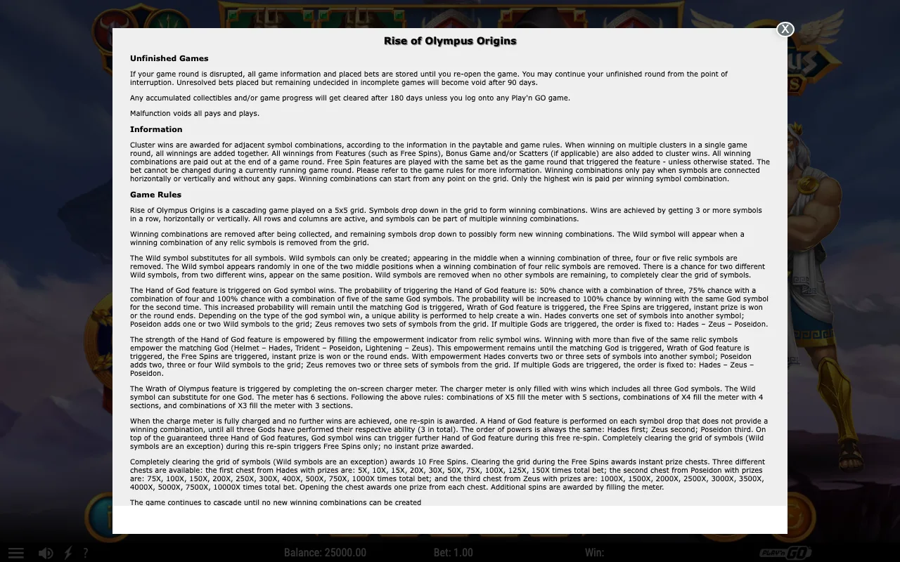 Game rules, page 1 — Rise of Olympus Origins