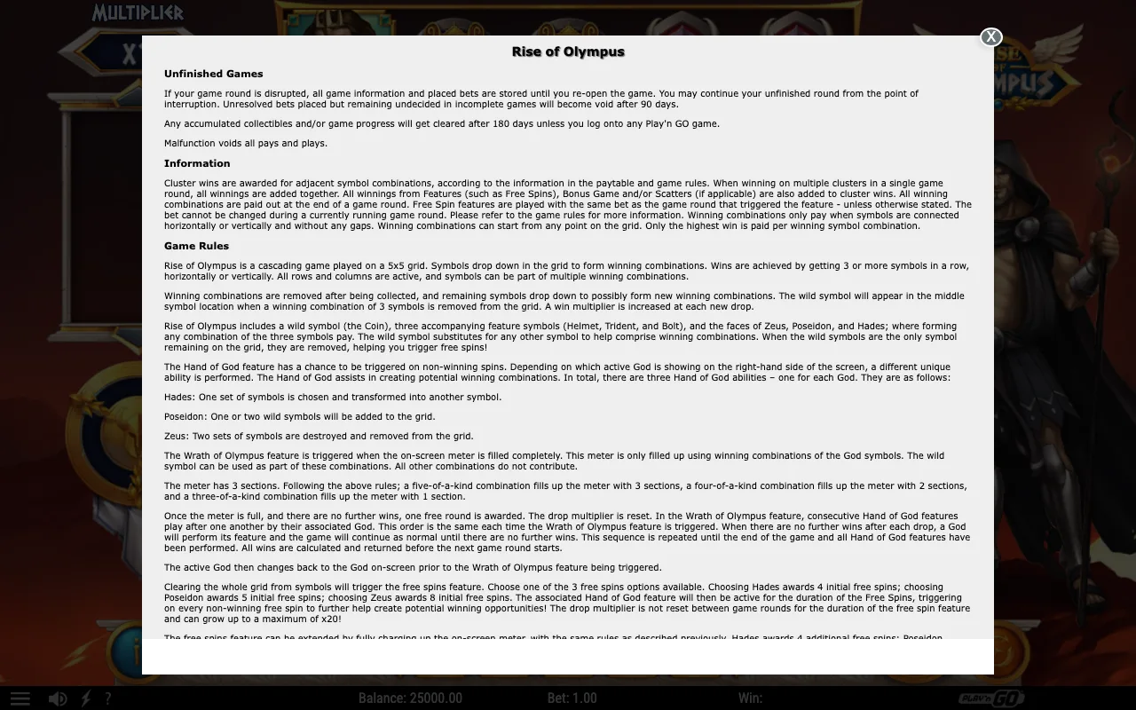 Game rules, page 1 — Rise of Olympus