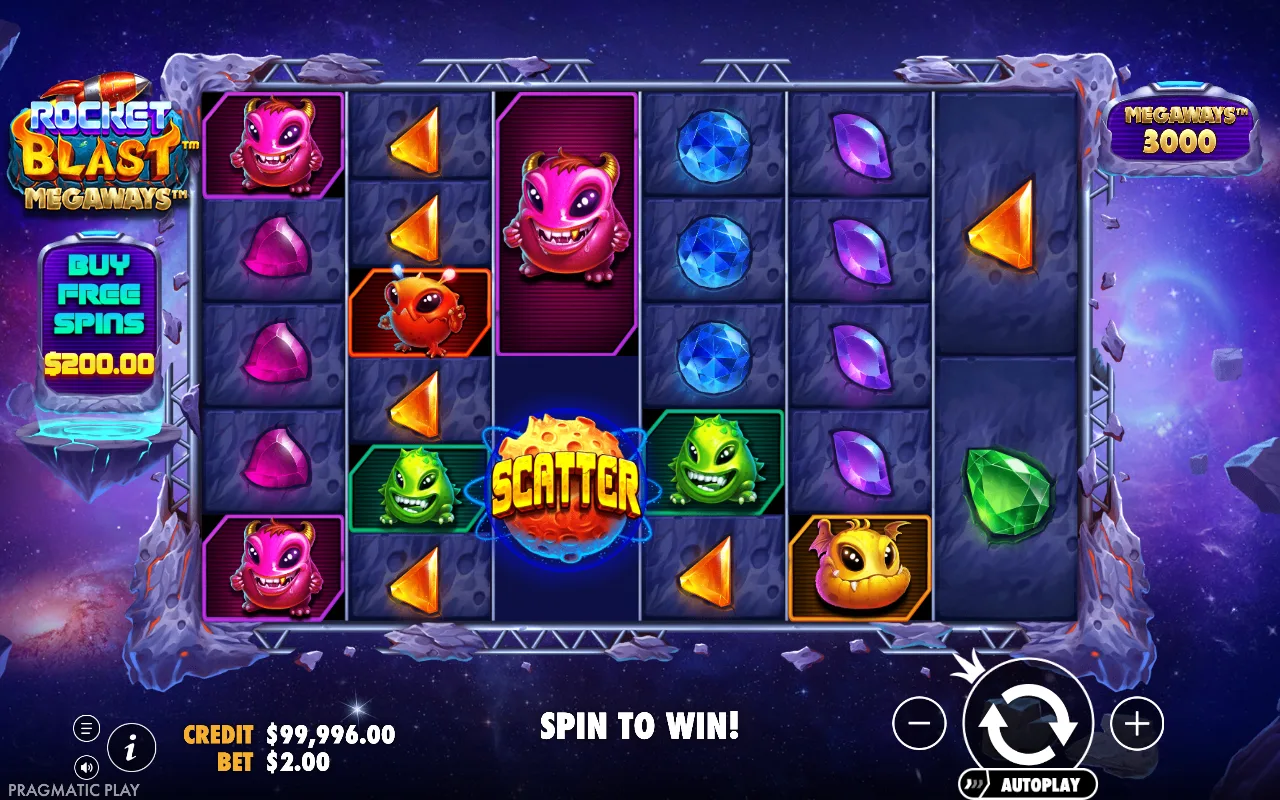 The base game — Rocket Blast Megaways