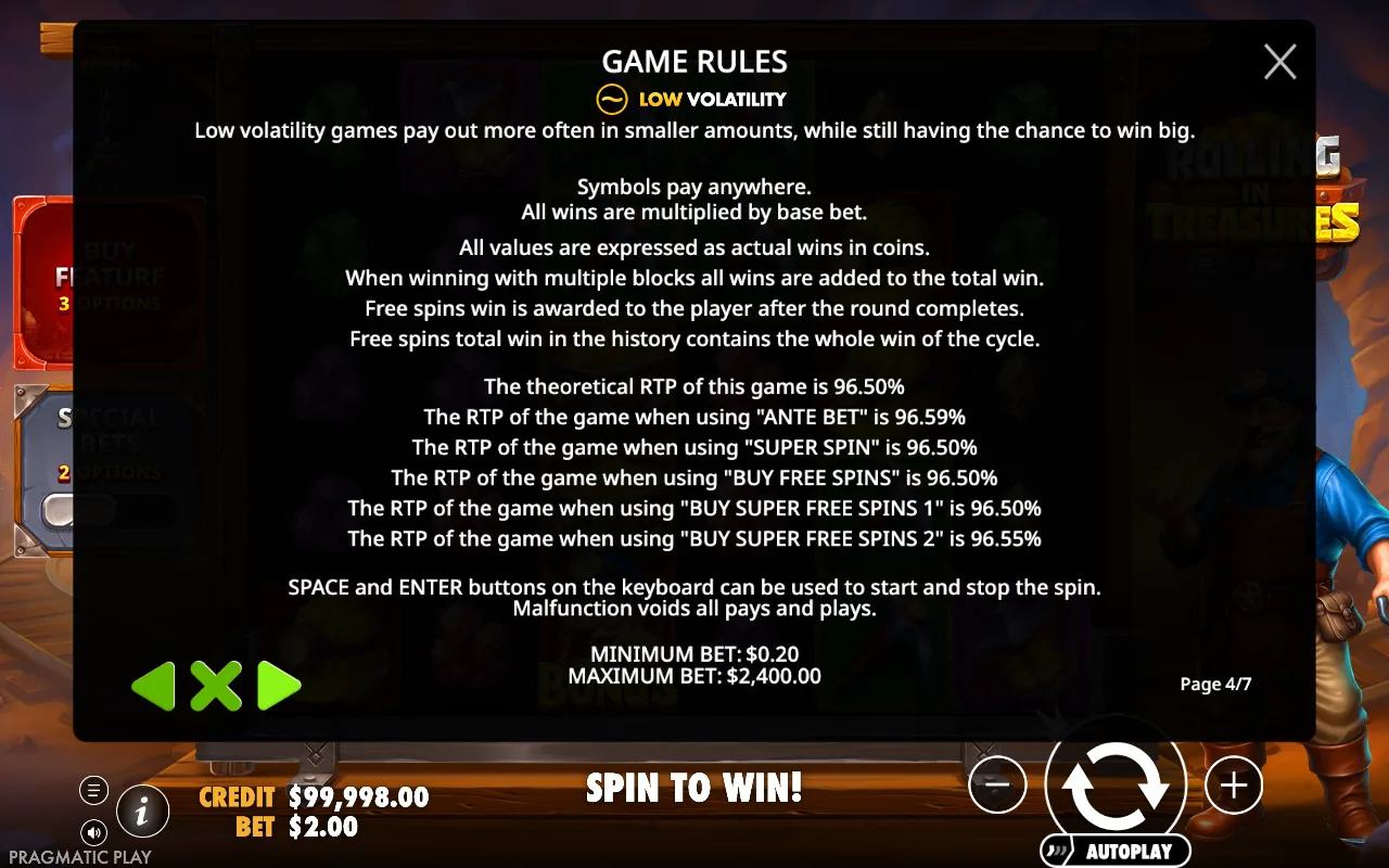 Game rules, page 4 — Rolling in Treasures