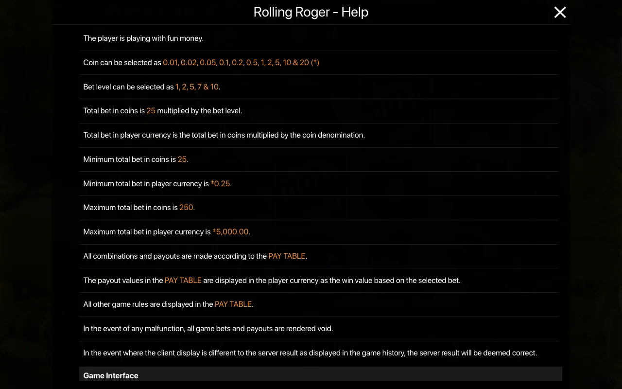 Game rules, page 1 — Rolling Roger
