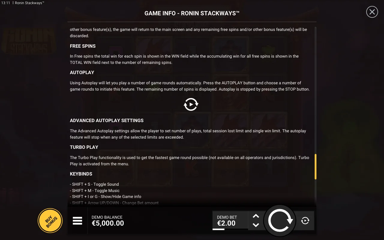 Free spins — Ronin Stackways