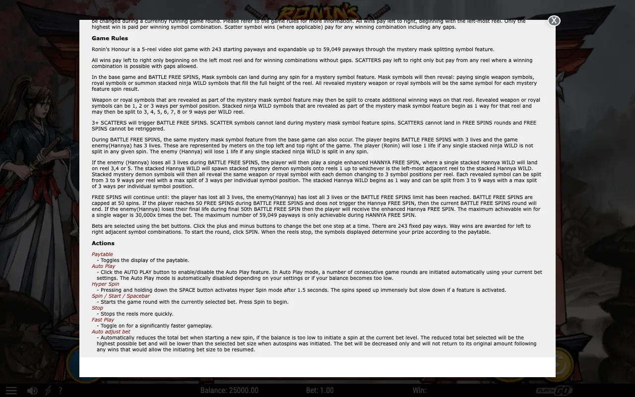 Game rules, page 2 — Ronin's Honour