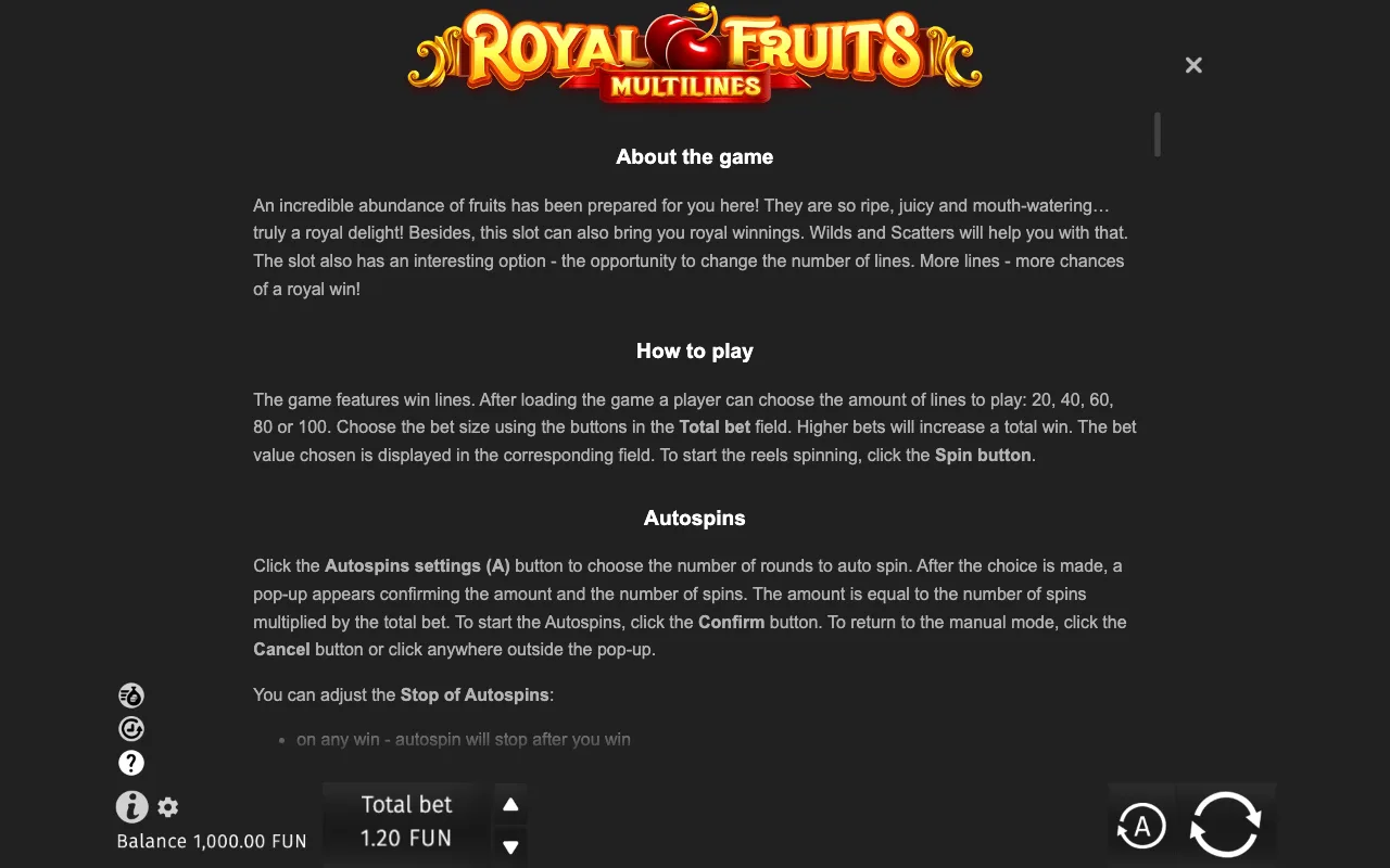 Game rules, page 6 — Royal Fruits Multilines
