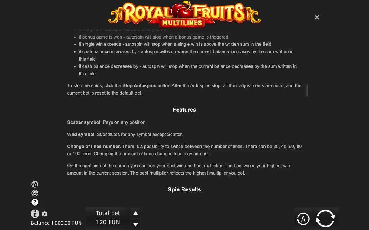 Game rules, page 7 — Royal Fruits Multilines