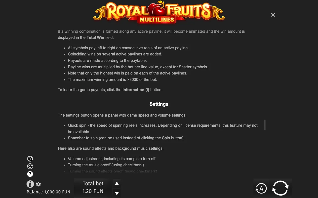 Game rules, page 8 — Royal Fruits Multilines