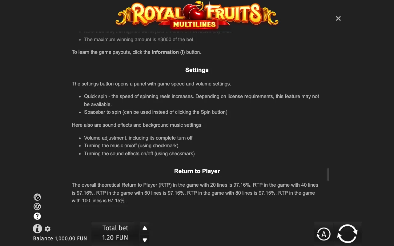 Game rules, page 9 — Royal Fruits Multilines
