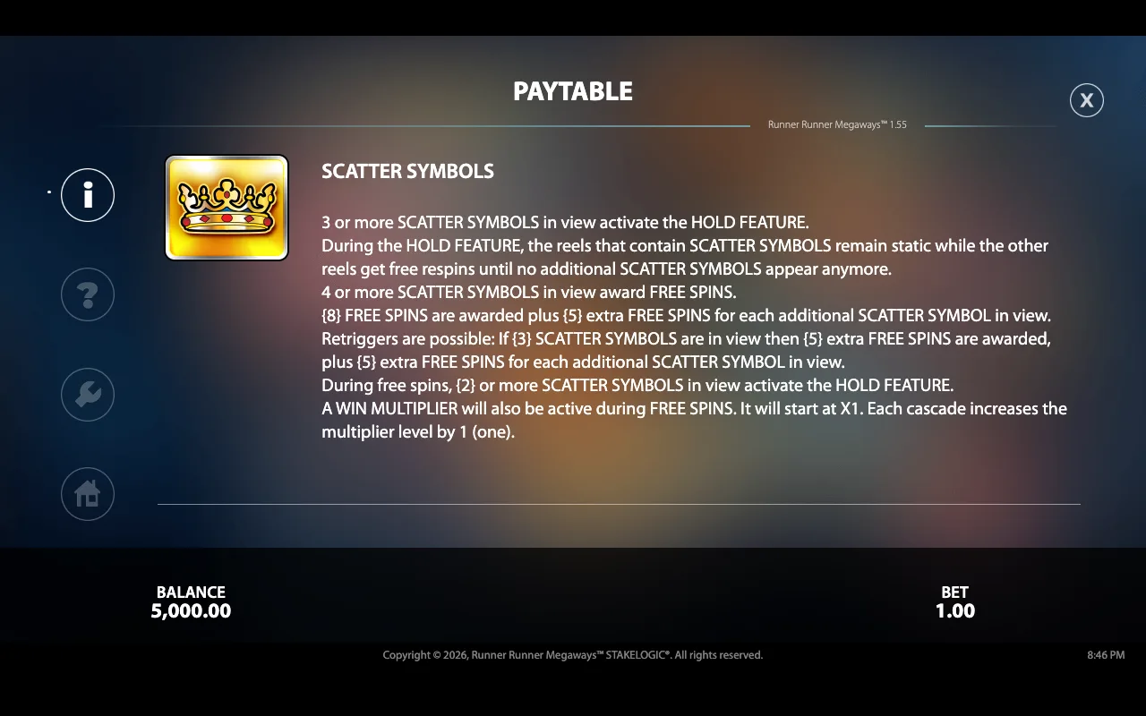 Paytable — Runner Runner Megaways