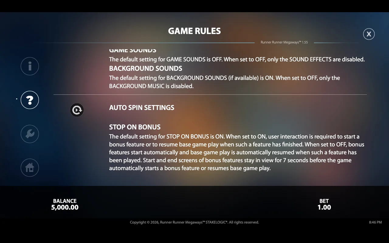 Game rules — Runner Runner Megaways