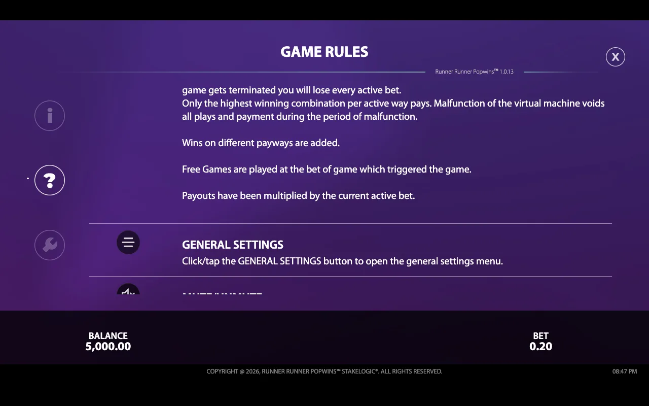 Game rules — Runner Runner Popwins