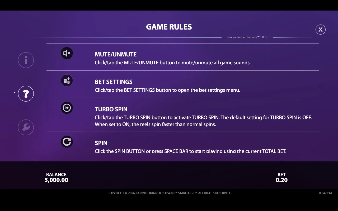 Game rules — Runner Runner Popwins