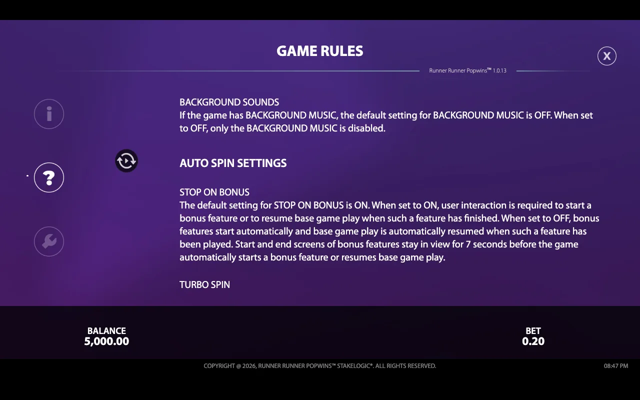 Game rules — Runner Runner Popwins