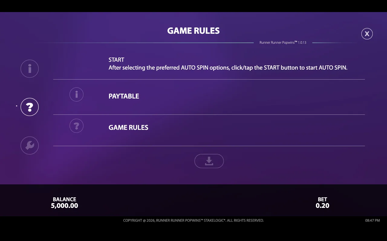 Game rules — Runner Runner Popwins