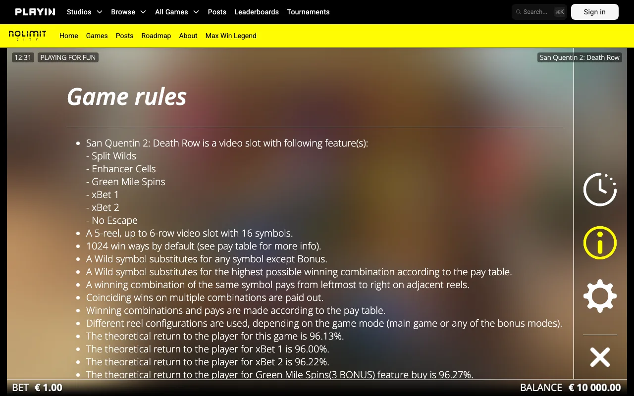 Game rules, page 1 — San Quentin 2 Death Row