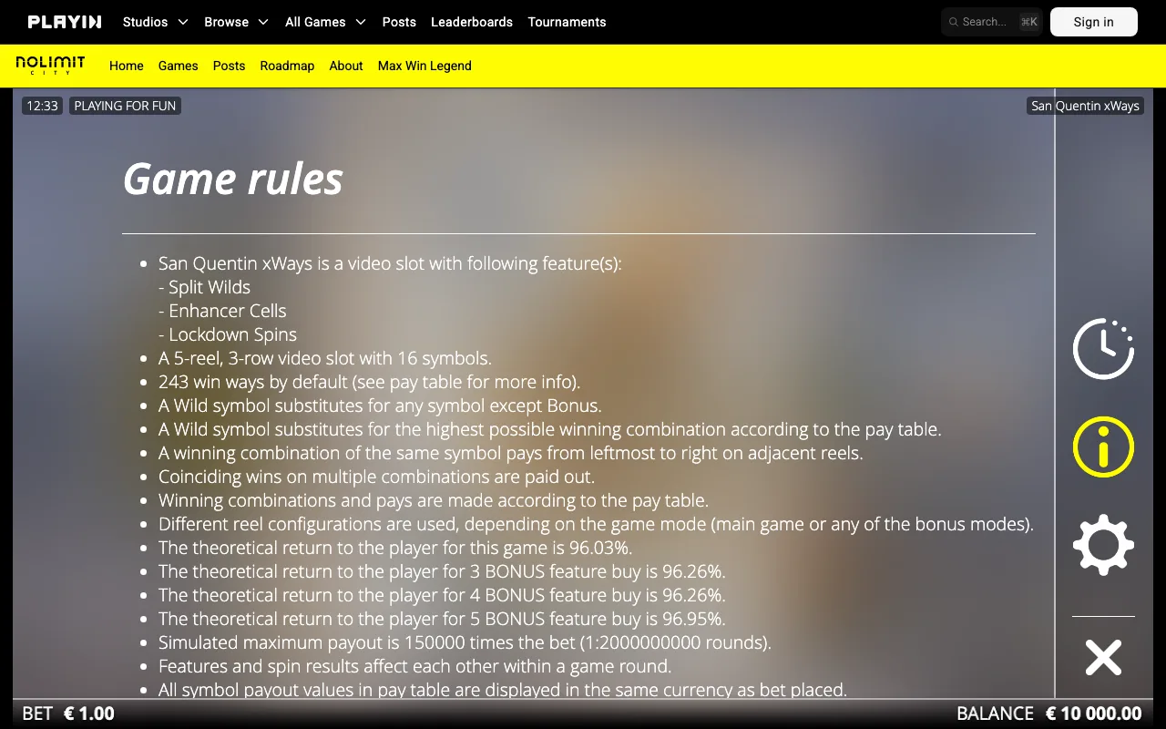 Game rules, page 1 — San Quentin xWays®
