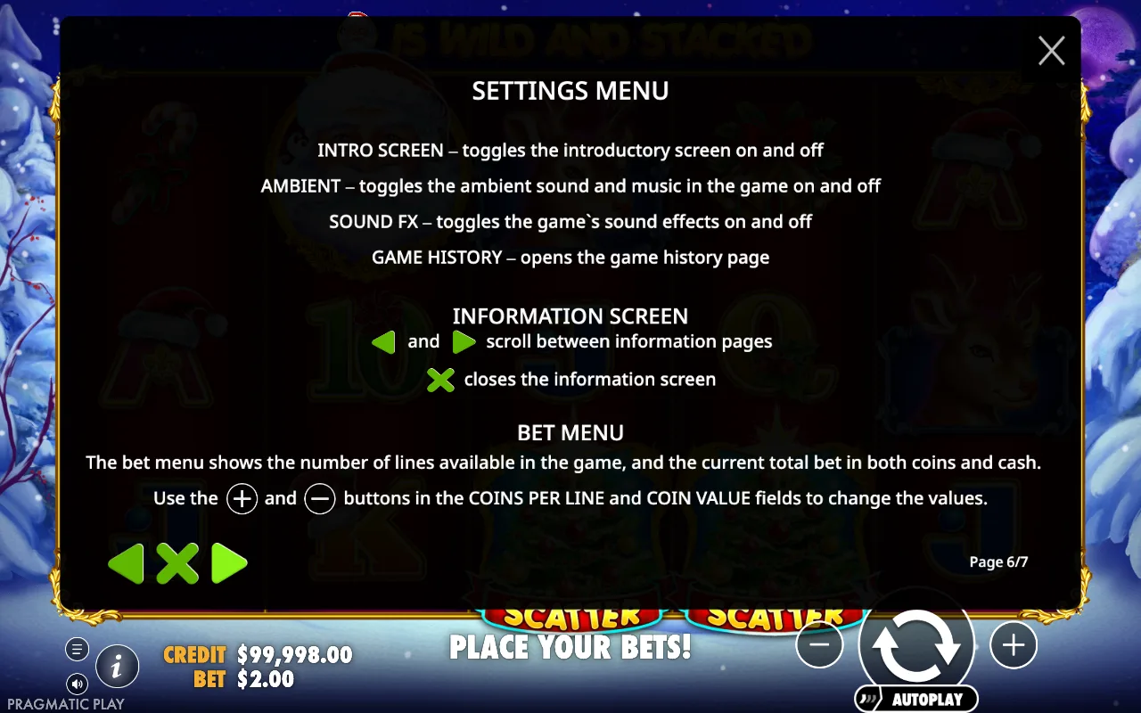Settings menu — Santa