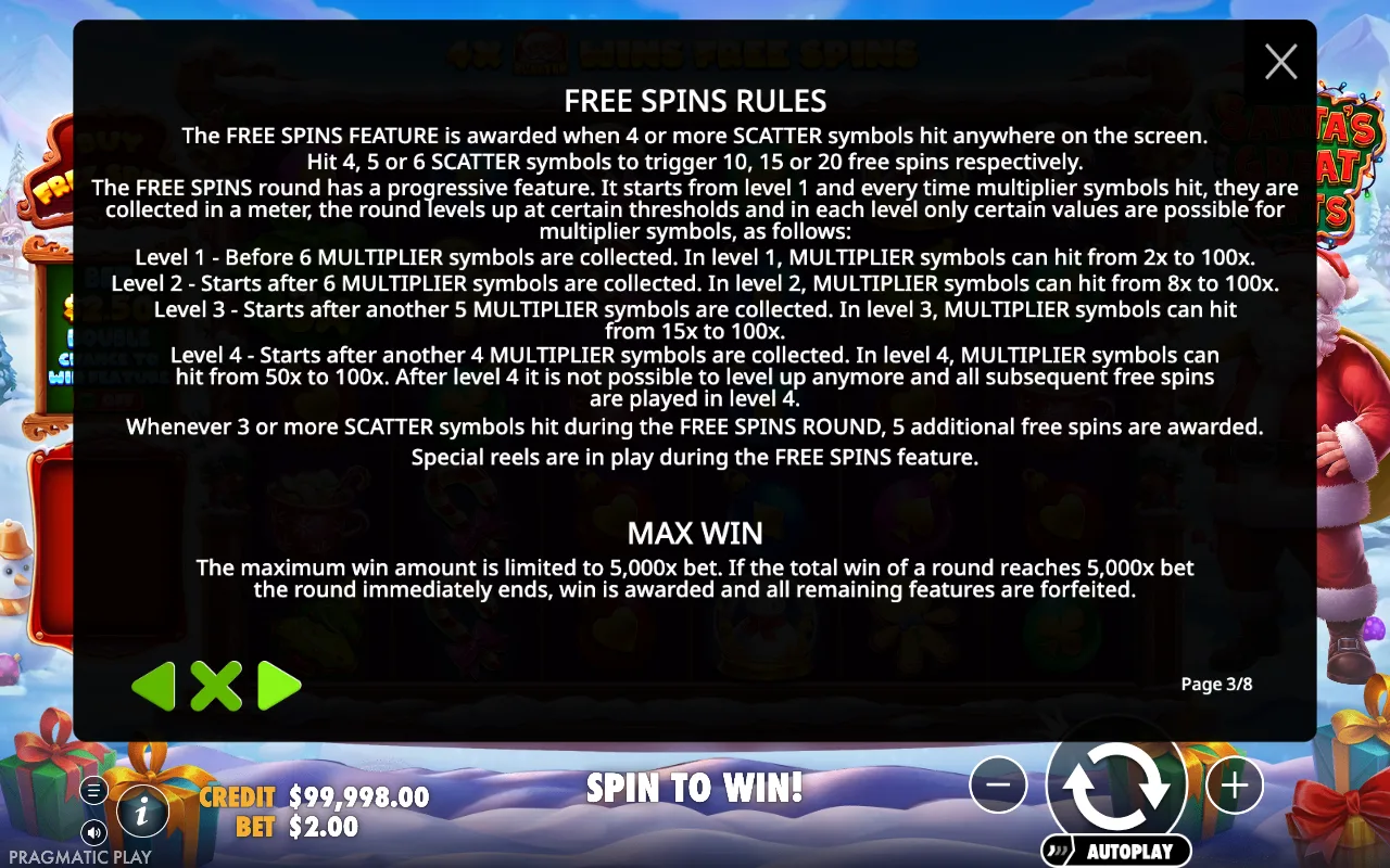 Free spins rules — Santa's Great Gifts