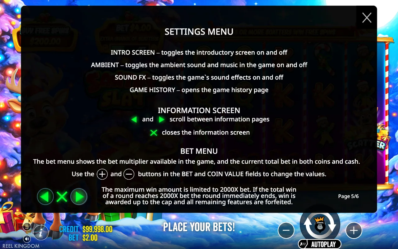 Settings menu — Santa's Slay