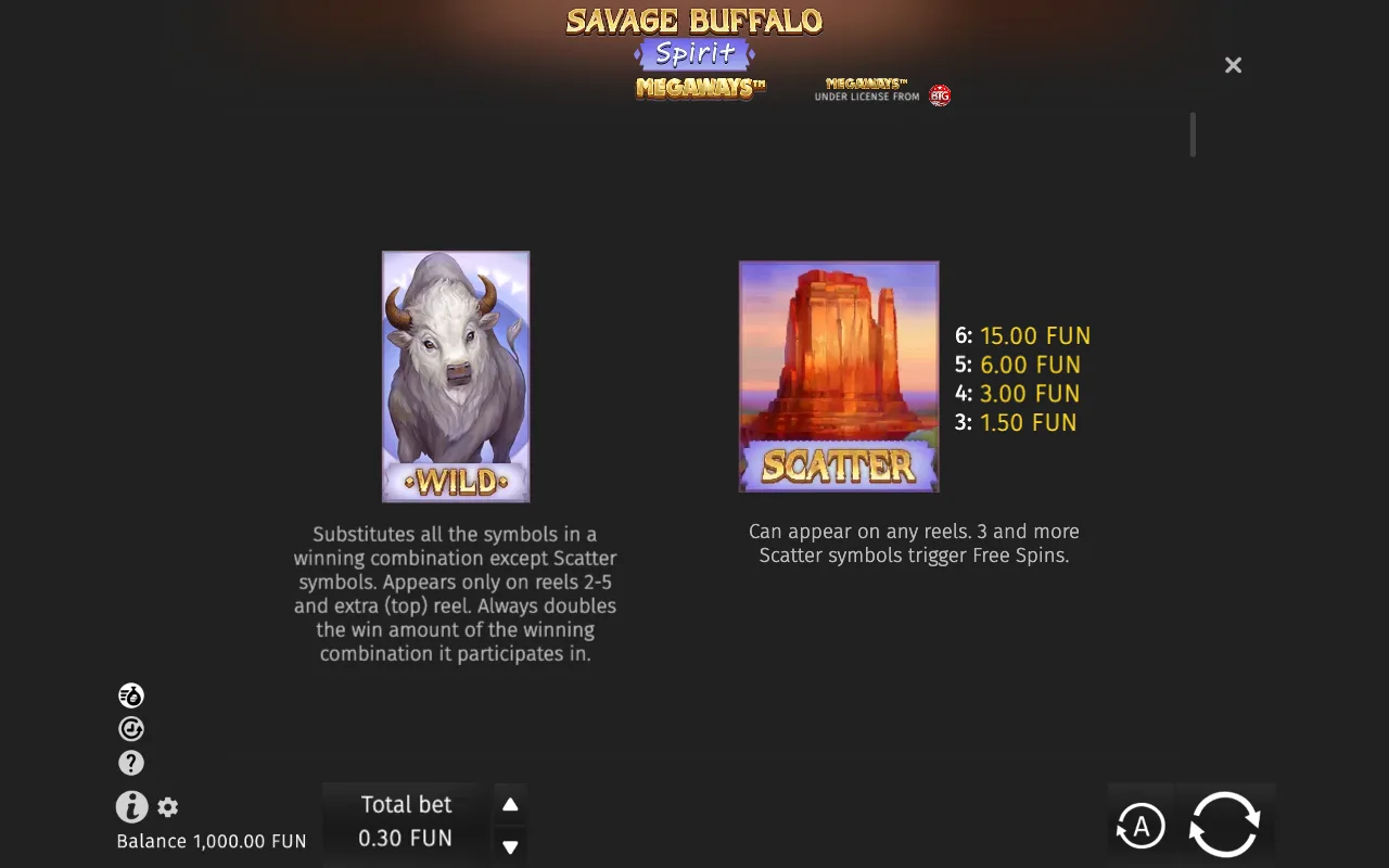 Game rules, page 1 — Savage Buffalo Spirit Megaways