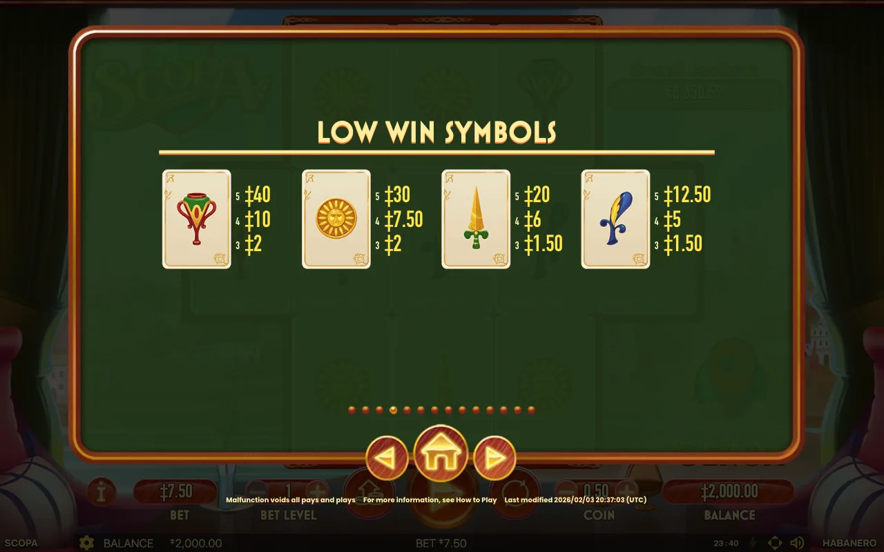 Low win symbols — Scopa