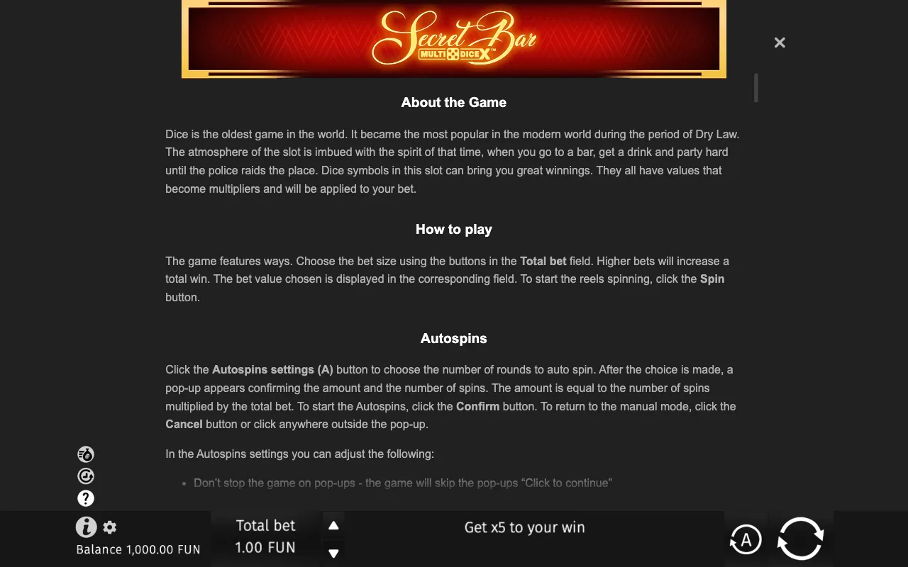 Game rules, page 6 — Secret Bar MultiDice X
