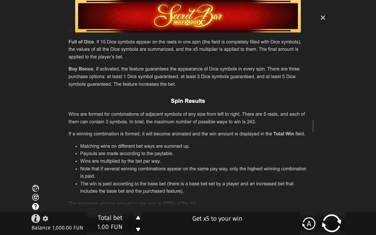 Game rules, page 8 — Secret Bar MultiDice X