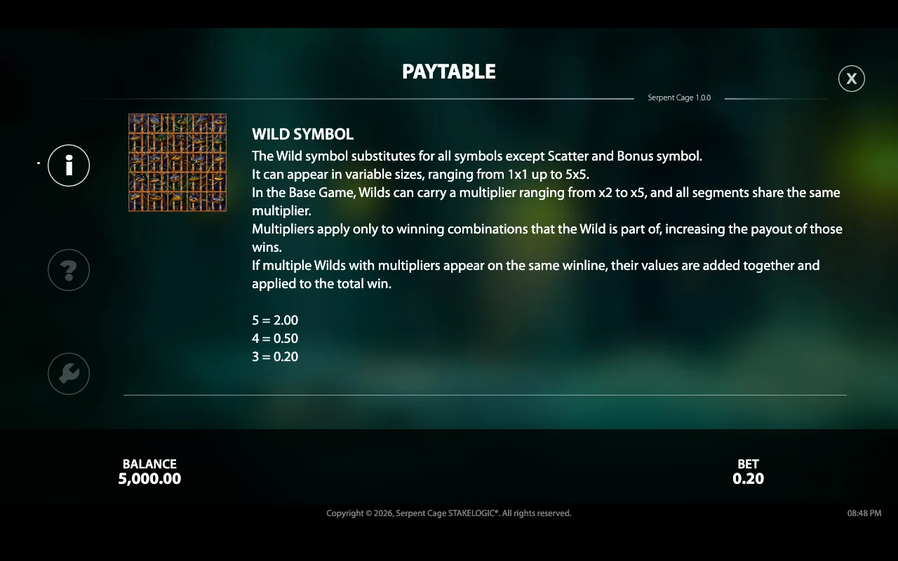 Paytable — Serpent Cage