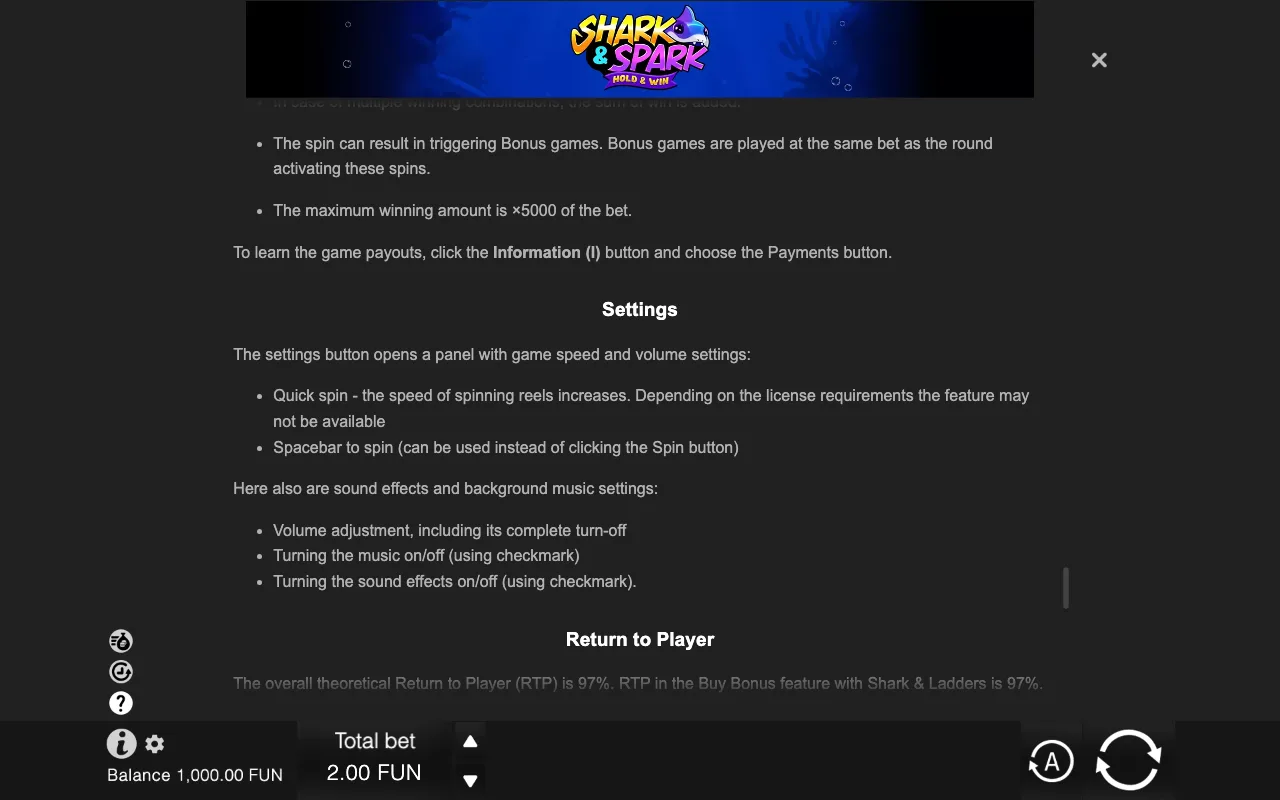 Game rules, page 10 — Shark & Spark Hold & Win