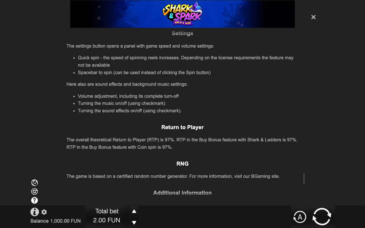 Game rules, page 11 — Shark & Spark Hold & Win