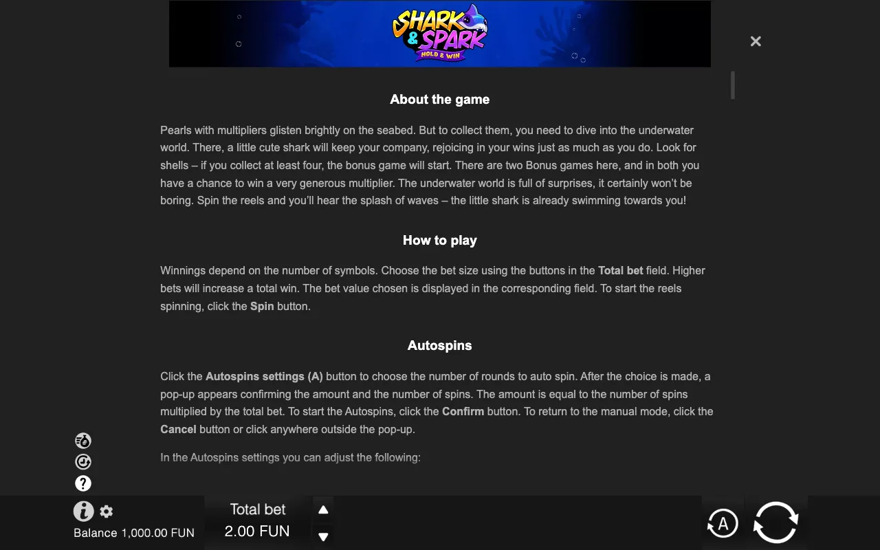 Game rules, page 6 — Shark & Spark Hold & Win