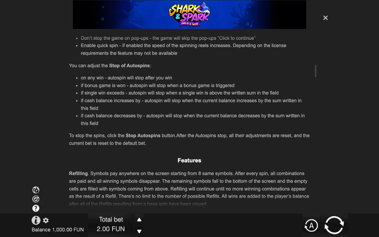Game rules, page 7 — Shark & Spark Hold & Win