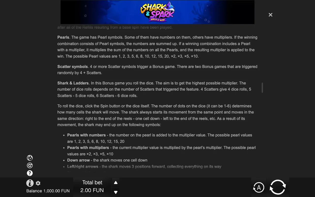 Game rules, page 8 — Shark & Spark Hold & Win