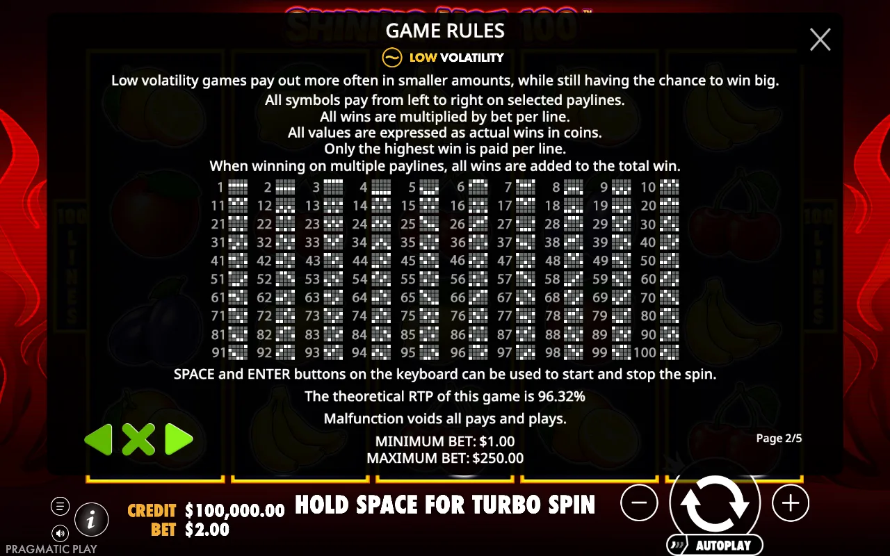 Game rules, page 2 — Shining Hot 100