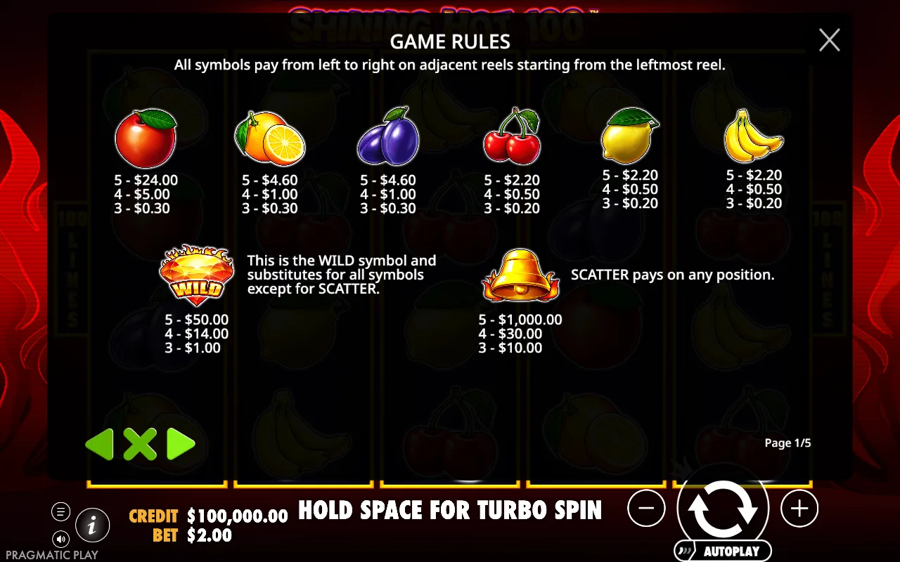 Game rules, page 6 — Shining Hot 100