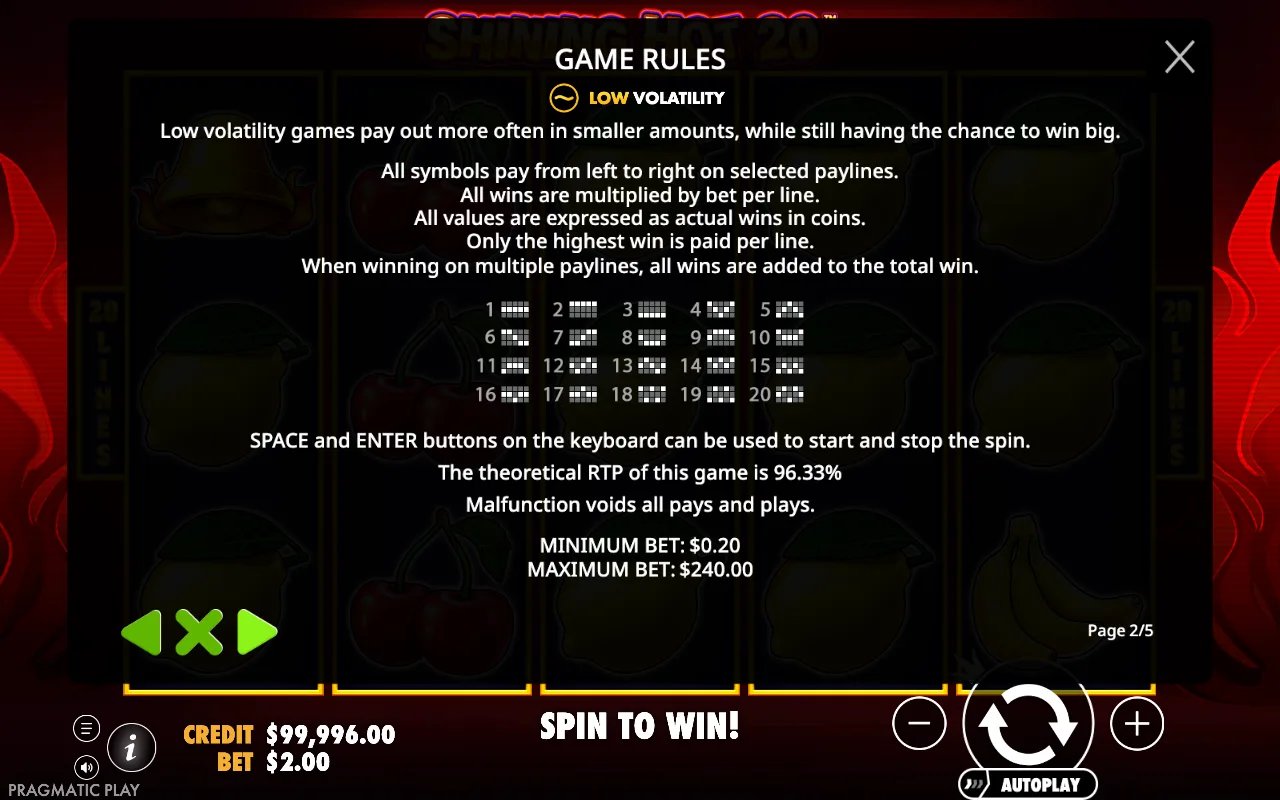 Game rules, page 7 — Shining Hot 20