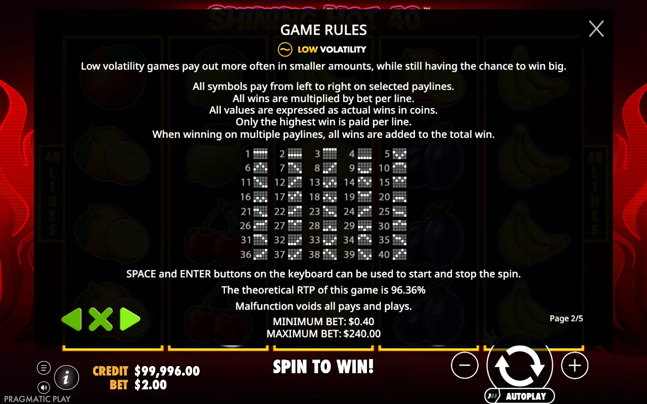 Game rules, page 7 — Shining Hot 40
