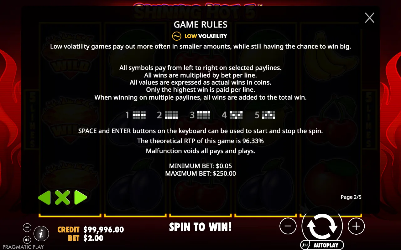 Game rules — Shining Hot 5