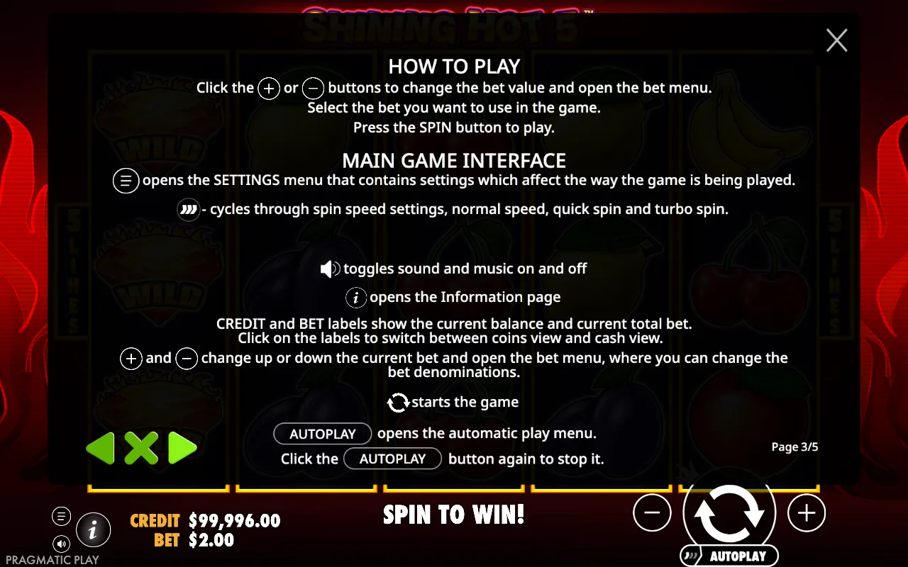 How to play — Shining Hot 5