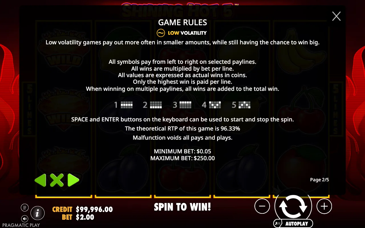 Game rules — Shining Hot 5