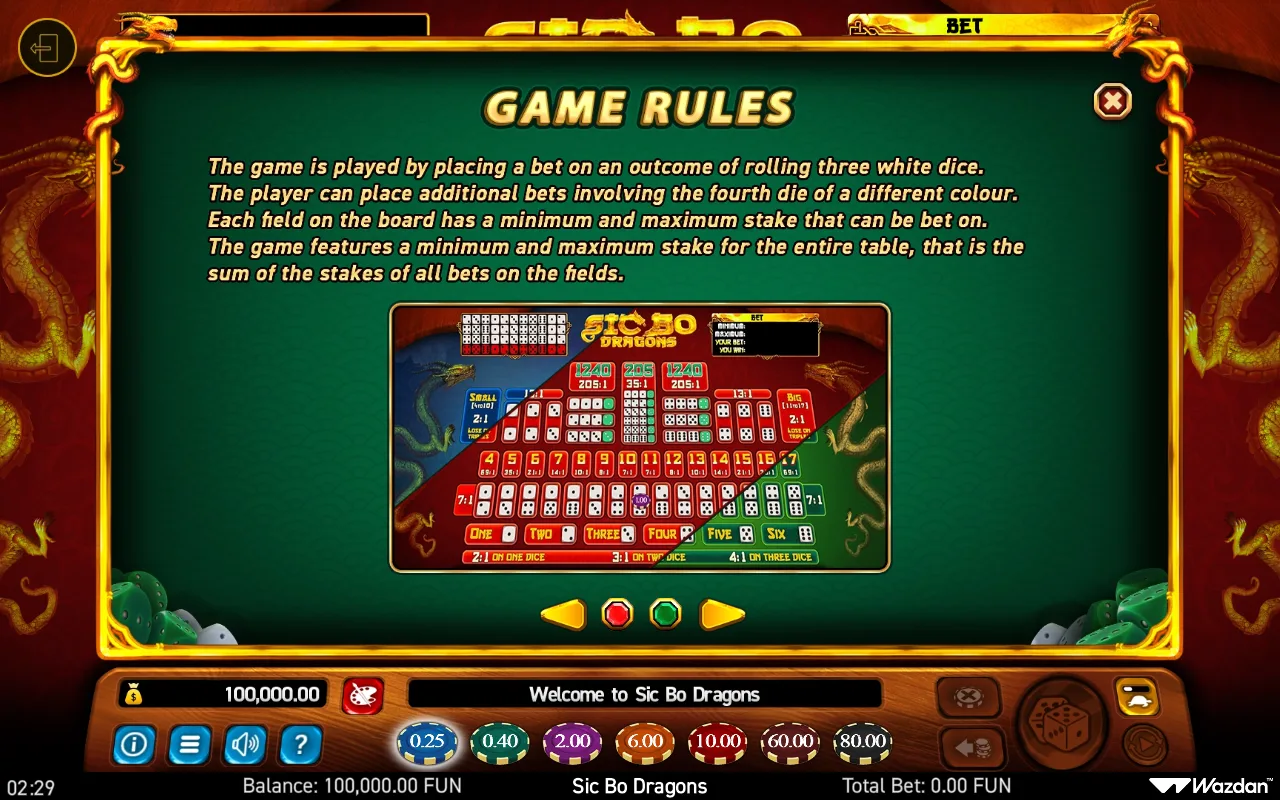 Game rules, page 1 — Sic bo Dragons