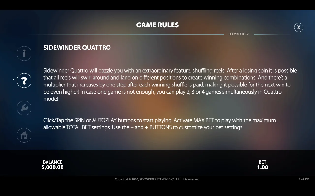 Game rules — Sidewinder Quattro