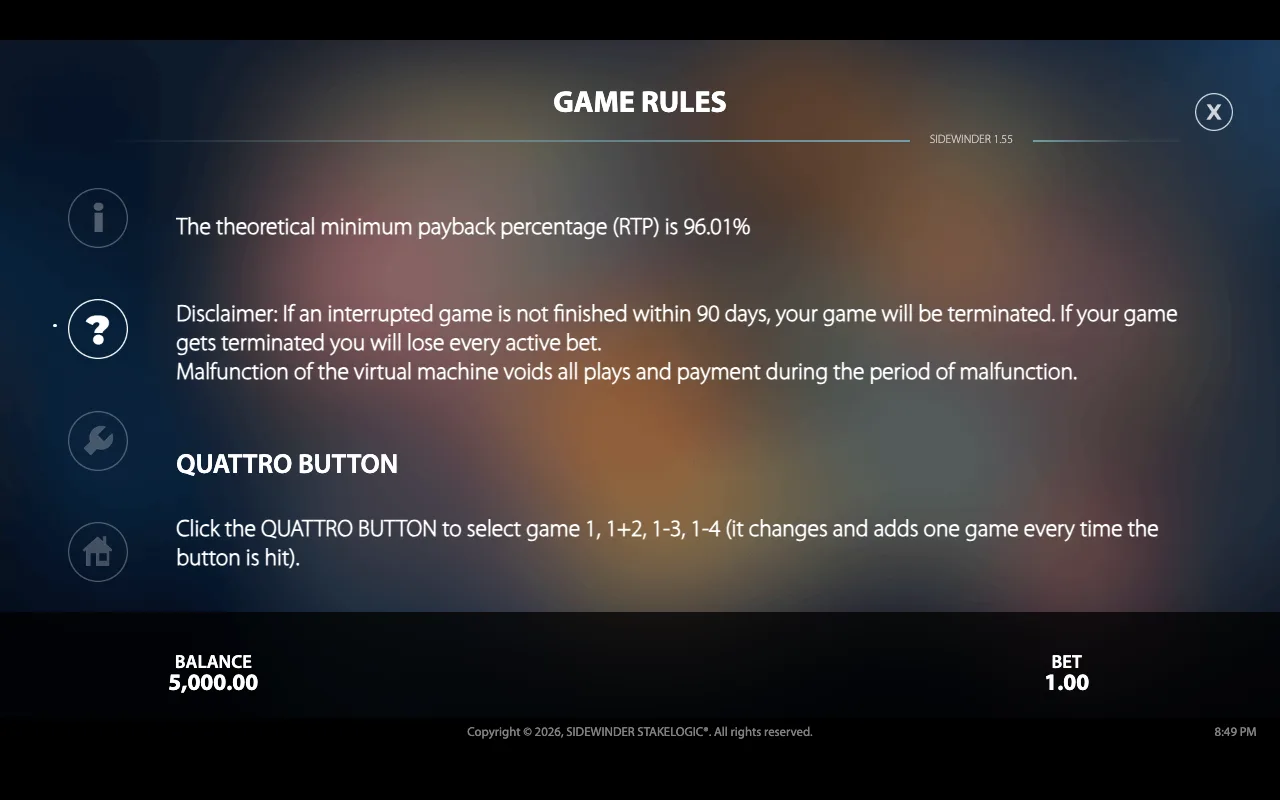 Game rules — Sidewinder Quattro