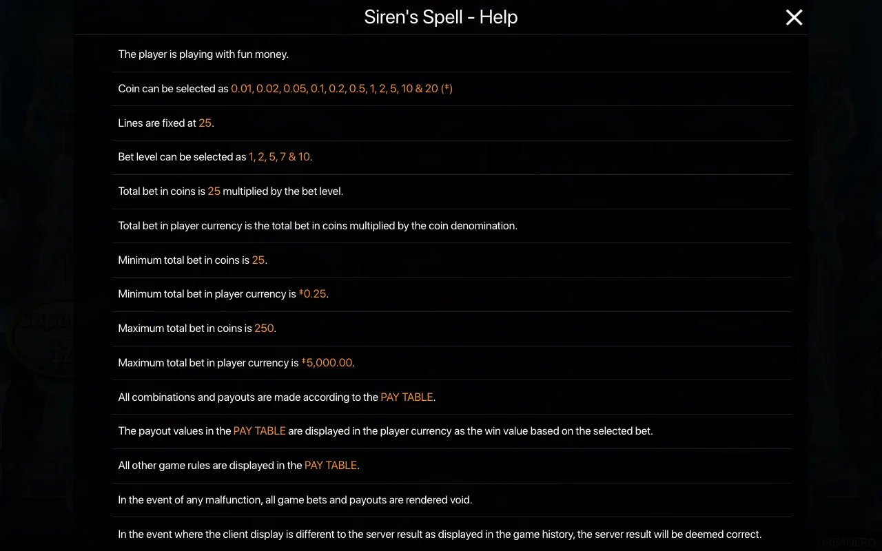 Game rules, page 1 — Sirens Spell