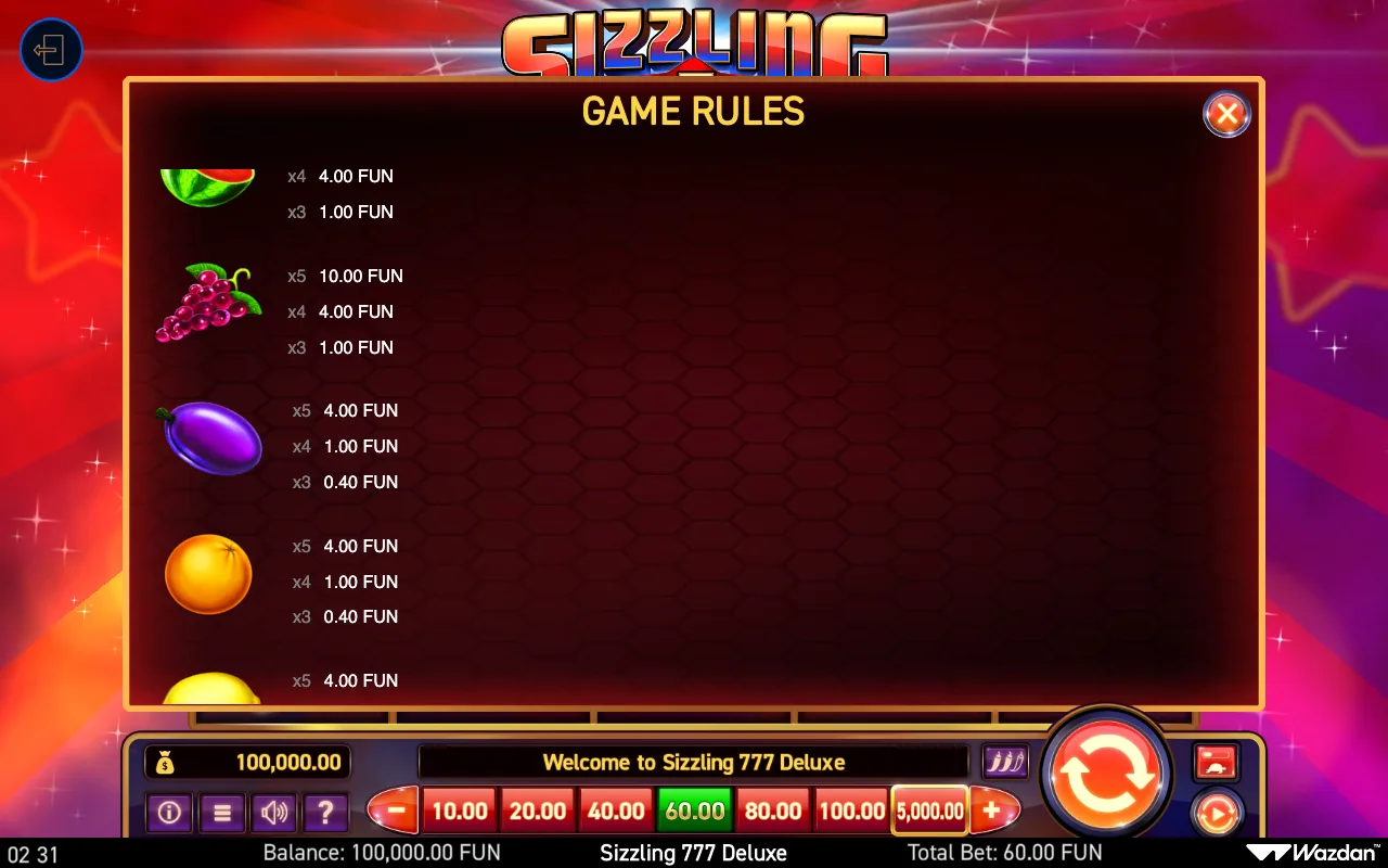Game rules, page 3 — Sizzling 777 Deluxe