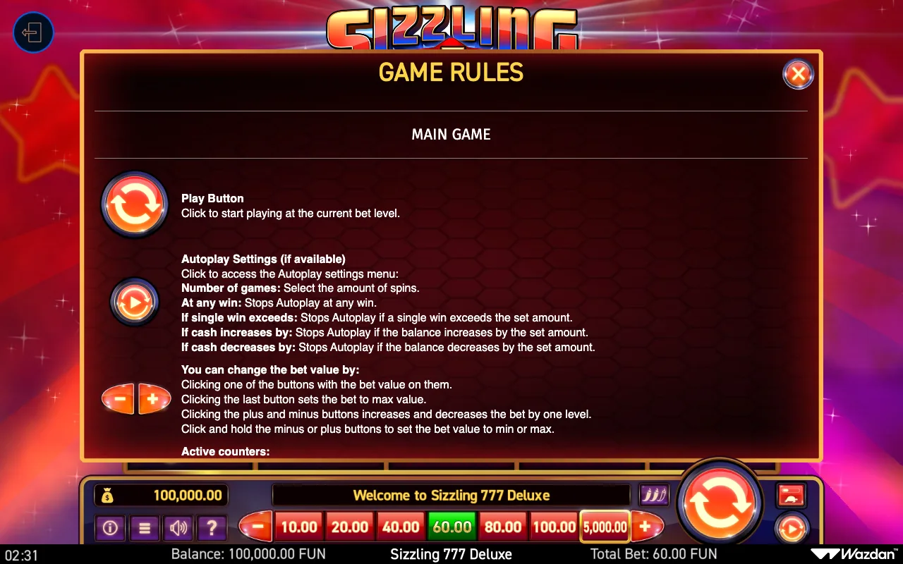Game rules, page 5 — Sizzling 777 Deluxe